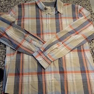 Mutual Weave Shirt Mens 2XL Long Sleeve Button Up Denim‎ Ivory Plaid